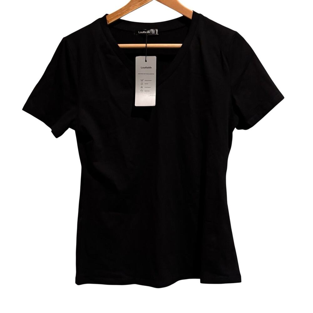 NWT LouKeith Black V Neck T Shirt Size Medium